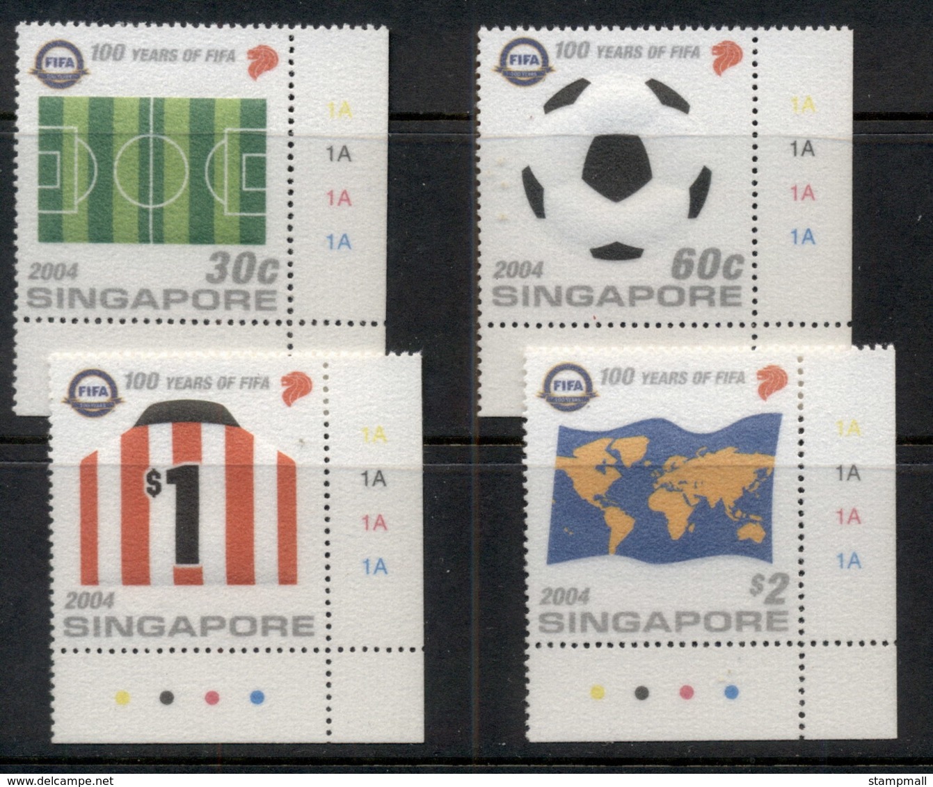 Singapore 2004 FIFA Football, Flock Coated MUH - Singapore (1959-...)