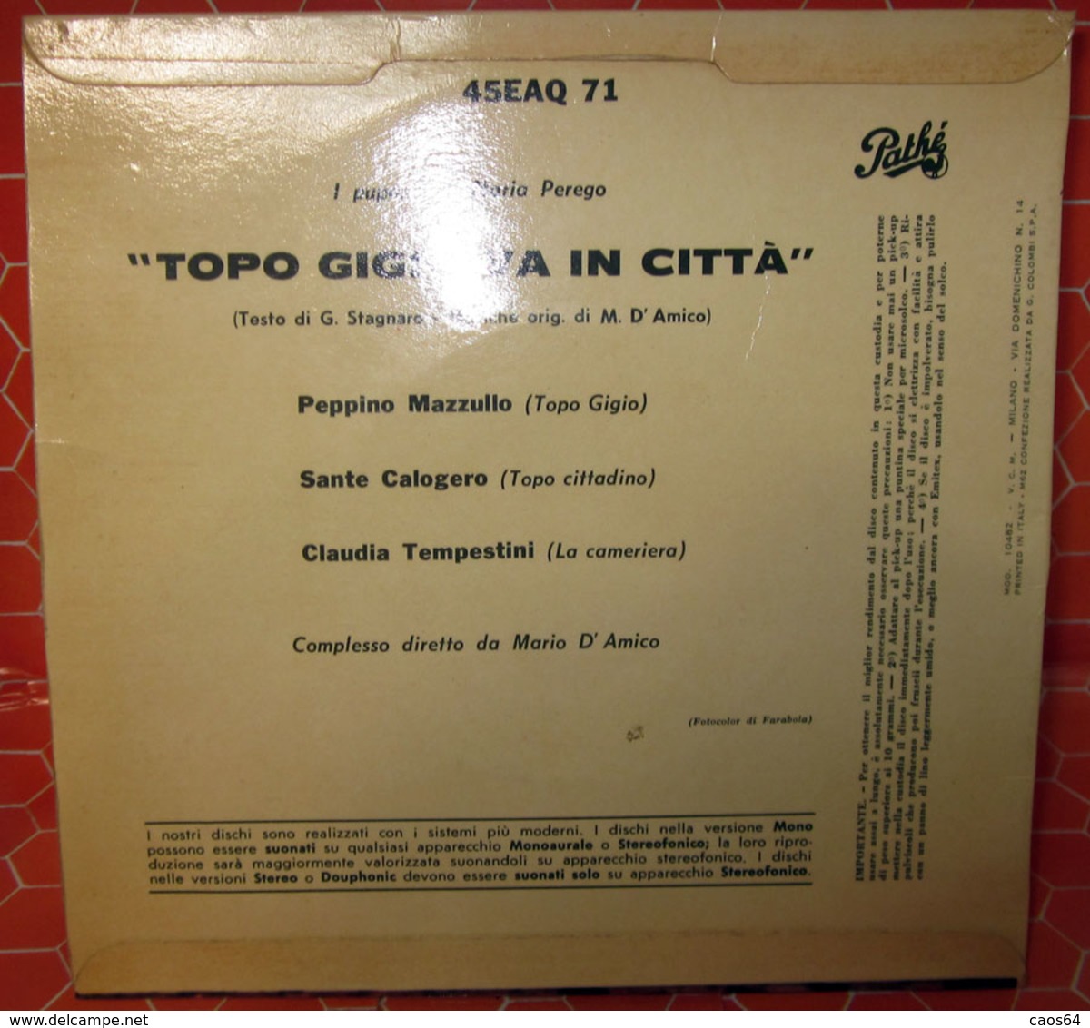 TOPO GIGIO VA IN CITTA'  AUCUN VINYLE COVER NO VINYL 45 GIRI - 7" - Accessori & Bustine