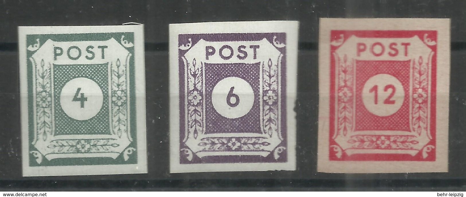 Sowjetische Zone 61-63  "3 Briefmarken Im Satz: Ziffernserie Ost.Sachsens, Geschnitten " Postfrisch Mi.:1,10 - Autres & Non Classés