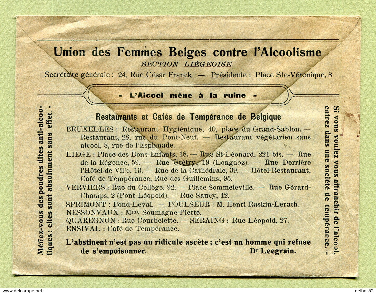 CDV  : " UNION DES FEMMES BELGES CONTRE L'ALCOOLISME " - Old (before 1900)