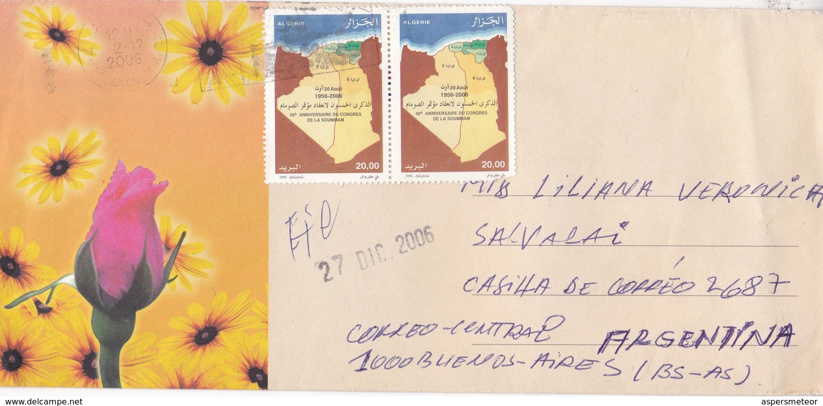 ENVELOPE CIRCULEE CIRCA 2006 ALGERIA TO ARGENTINE STAMPS A PAIR- BLEUP - Algerije (1962-...)