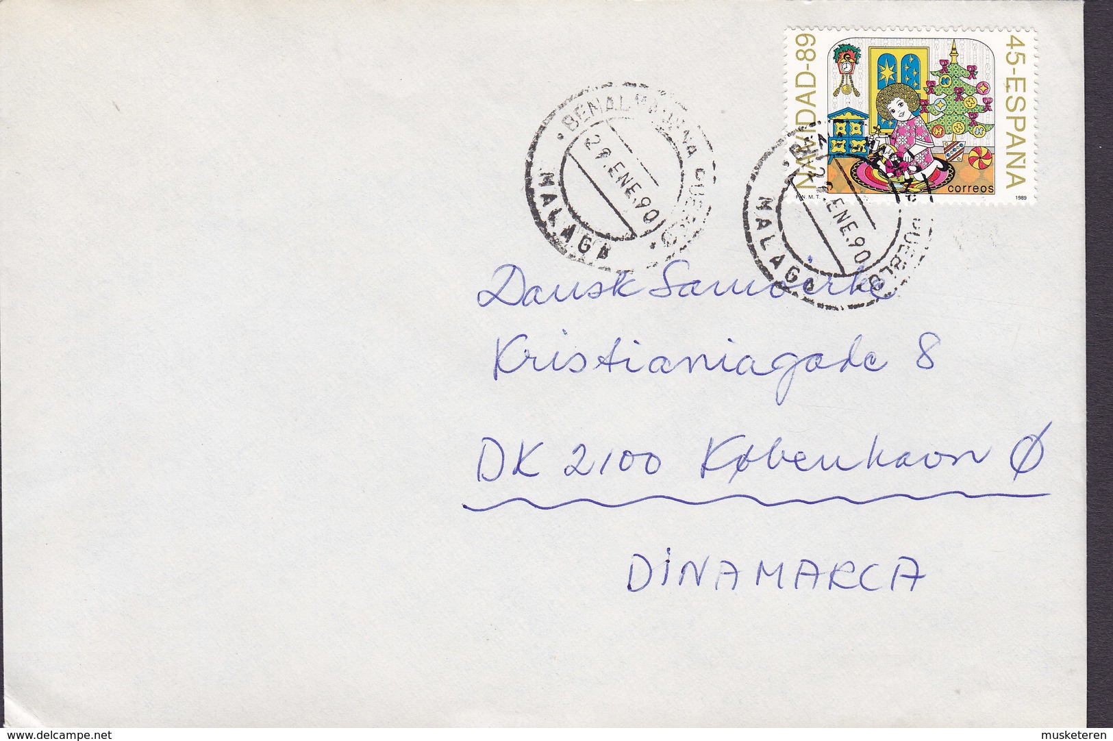 Spain MALAGA 1990 Cover Letra Denmark Christmas Weihnachten Jul Noel Natale Navidad Sellos - Briefe U. Dokumente