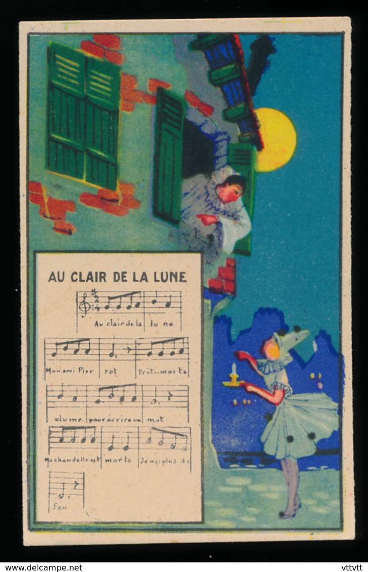 Chromo : Chicorée Tigre, Chanson "Au Clair De La Lune", Jh. Lervilles, Fabricant à Bouchain (Nord) 2 Scans - Other & Unclassified