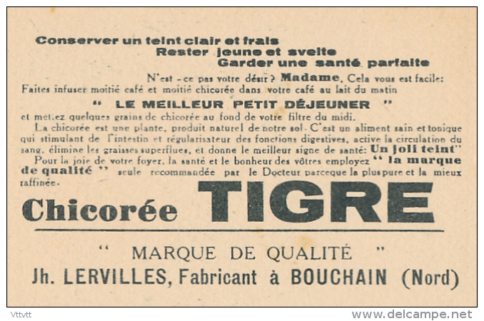 Chromo : Chicorée Tigre, Chanson "Au Clair De La Lune", Jh. Lervilles, Fabricant à Bouchain (Nord) 2 Scans - Autres & Non Classés