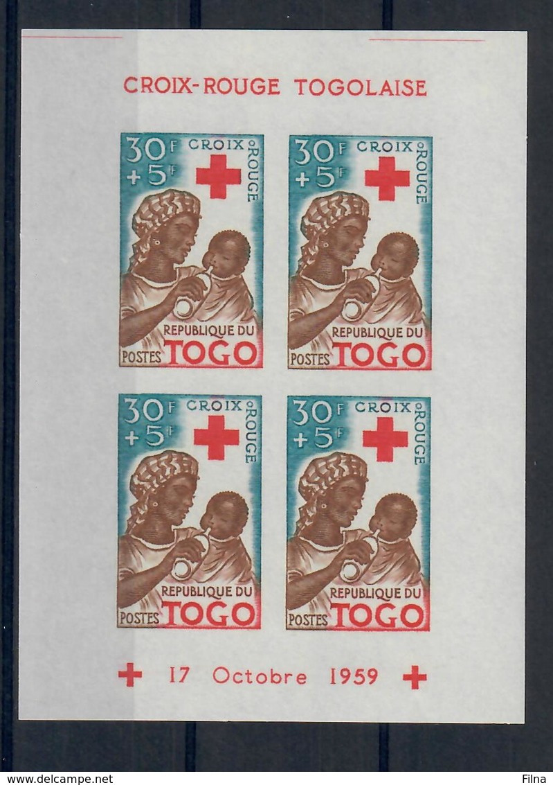 TOGO 1959 - 100° CROCE ROSSA - 3 FOGLIETTI DENTELLATI E 3 NON DENTELLATI - MNH** - Togo (1960-...)