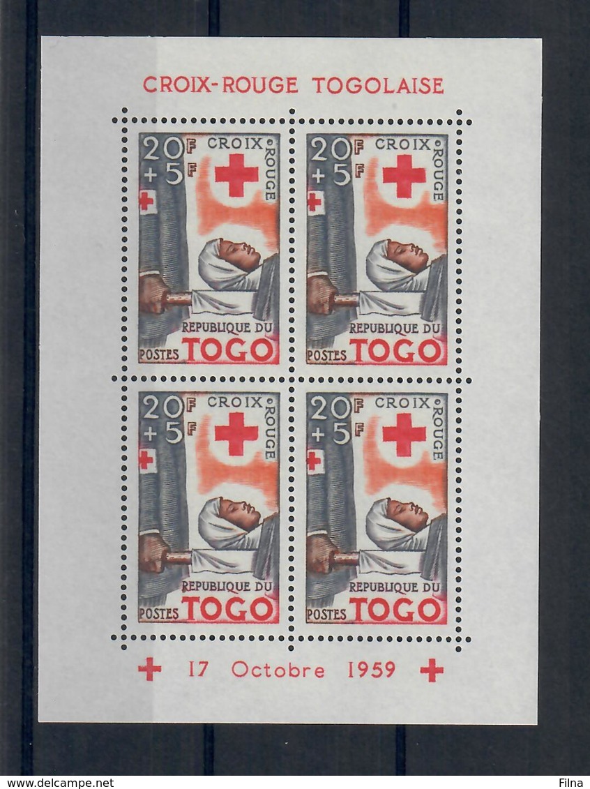 TOGO 1959 - 100° CROCE ROSSA - 3 FOGLIETTI DENTELLATI E 3 NON DENTELLATI - MNH** - Togo (1960-...)