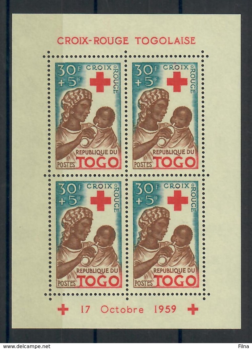 TOGO 1959 - 100° CROCE ROSSA - 3 FOGLIETTI DENTELLATI E 3 NON DENTELLATI - MNH** - Togo (1960-...)