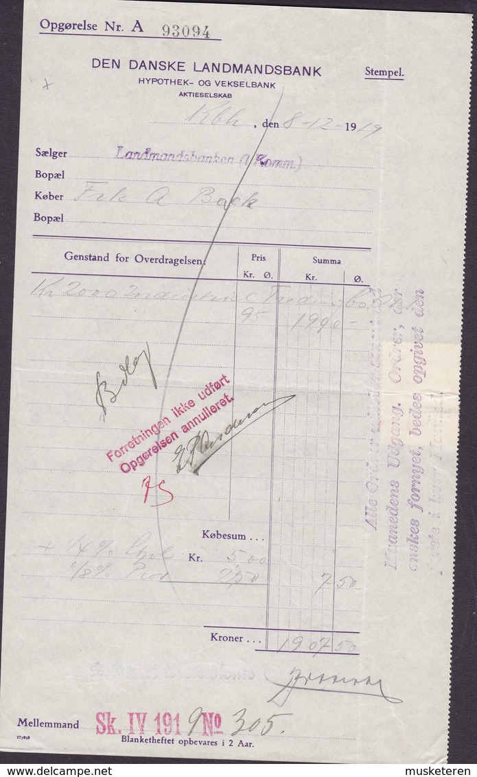 Denmark Perfin Perforé Lochung (L16) 'LB' Landmandsbanken, København OPGØRELSES Mærke På Blanket 1919 (4 Scans) !! - Abarten Und Kuriositäten