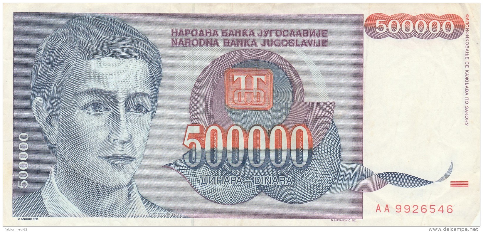 BANCONOTA JUGOSLAVIA 500000 DINARA-VF (Z1502 - Joegoslavië