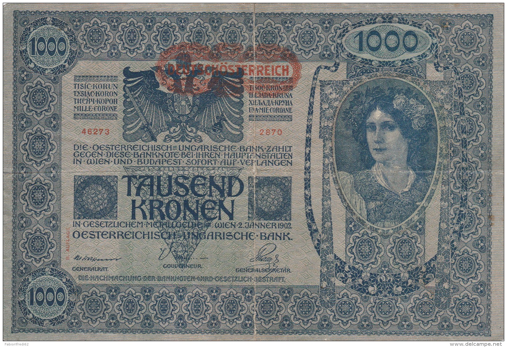 BANCONOTA AUSTRIA 1000 CORONE VF (Z1554 - Austria