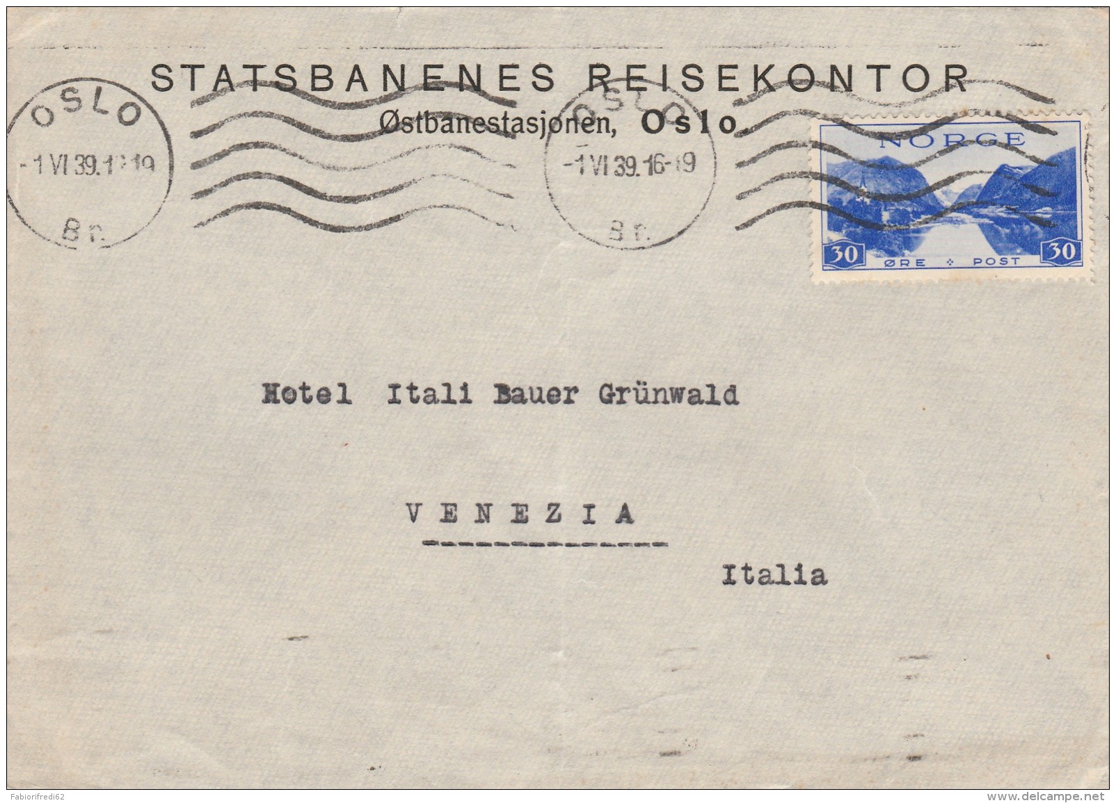 LETTERA 1939 DA NORVEGIA PER ITALIA TIMBRO OSLO (Z1838 - Storia Postale