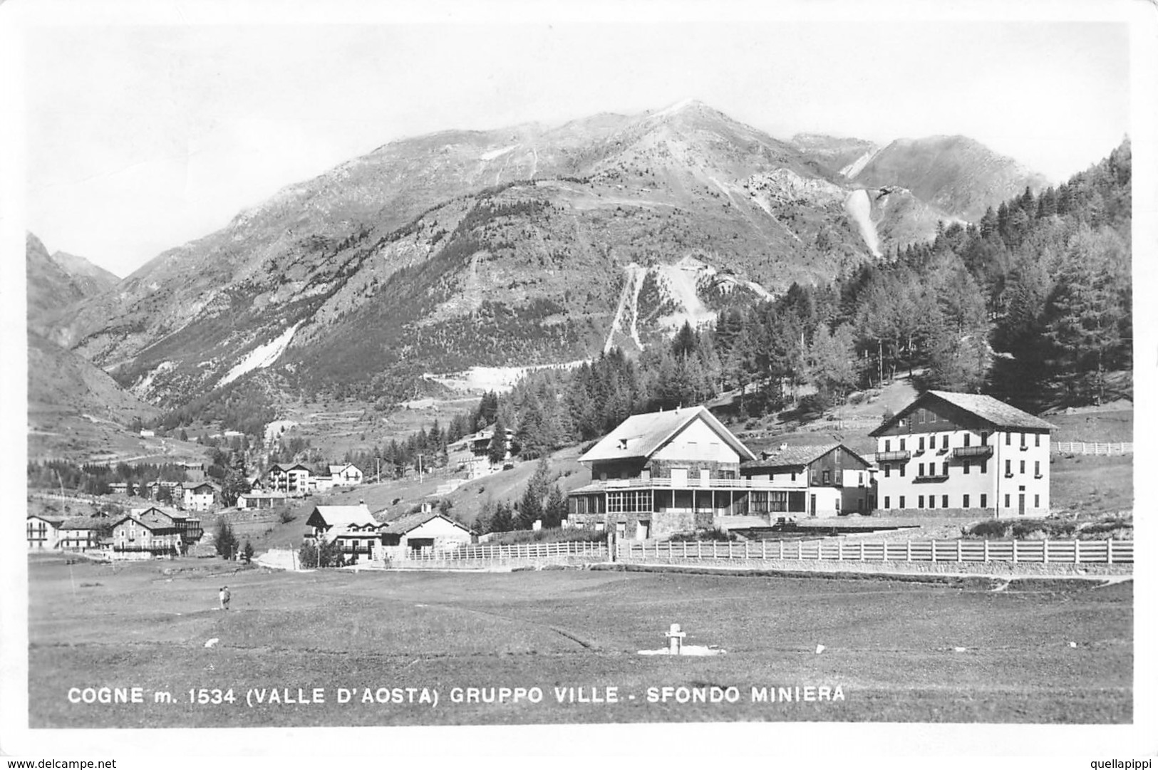 08521 "(AO) COGNE M. 1534 - GRUPPO VILLE - SFONDO MINIERA" ANIMATA VERA FOTO. CART  SPED 1962 - Altri & Non Classificati