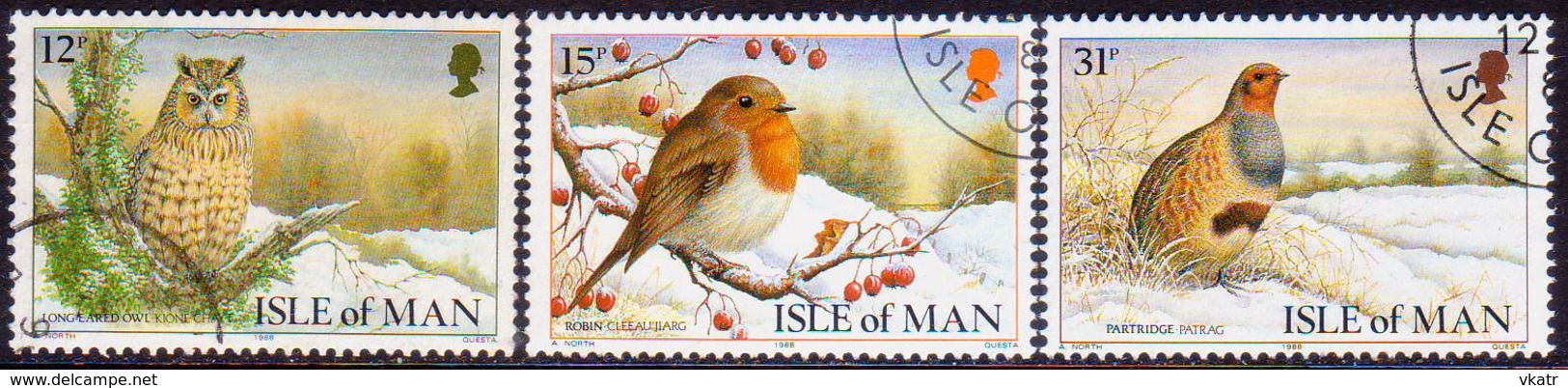 ISLE OF MAN 1988 SG 396-98 Compl.set Used Christmas. Manx Birds - Isle Of Man