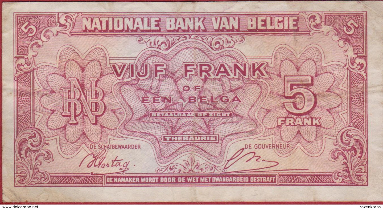 Série 1944 Cinquante 50 Francs Verso FRANCE Bankbiljet Banknote Billet - 5 Francs-1 Belga