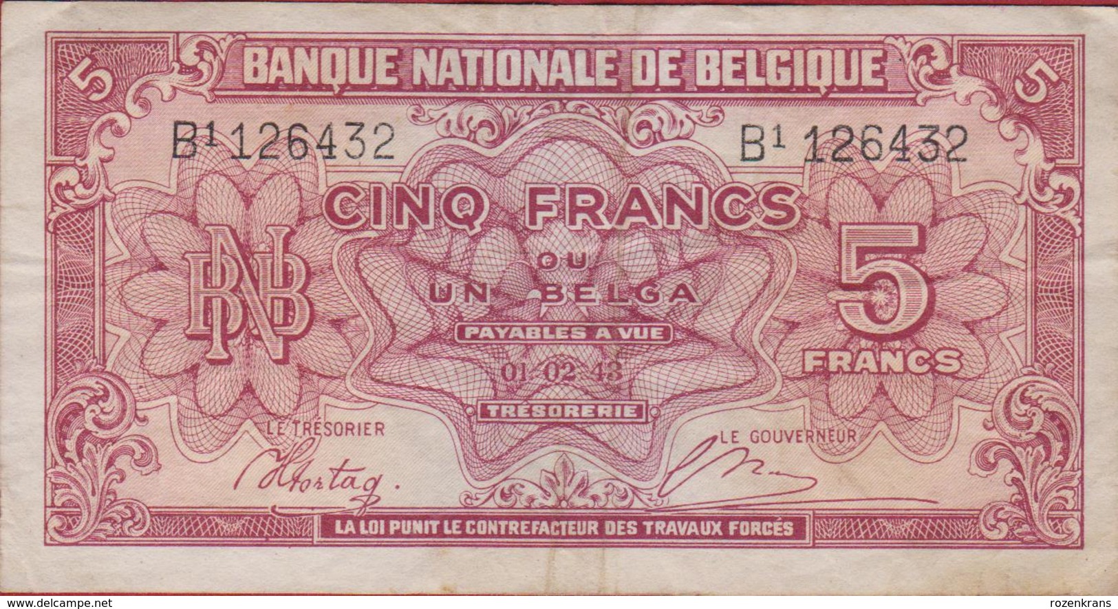 Série 1944 Cinquante 50 Francs Verso FRANCE Bankbiljet Banknote Billet - 5 Francs-1 Belga