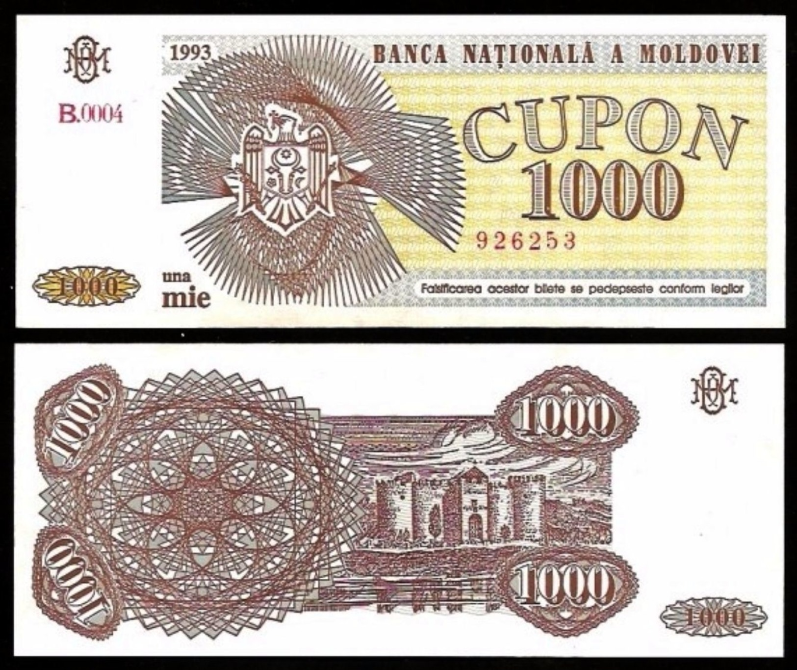 Moldova 1000 CUPON 1993 P 3 UNC (Moldavie, Moldavia, Moldawien, Moldavië) - Moldova