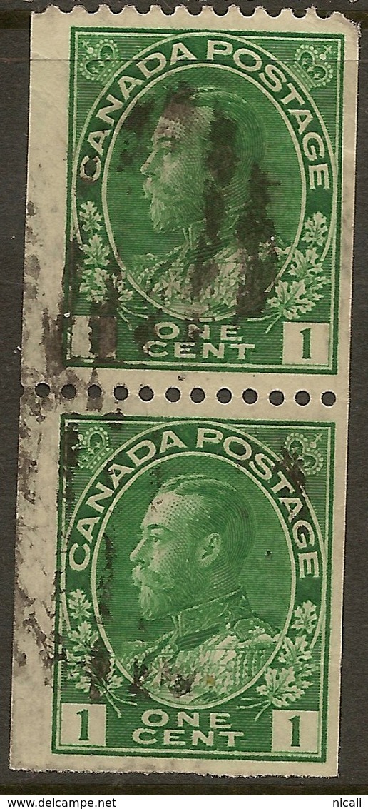 CANADA 1912 1c Coil Pair P12xImperf SG 217 U #ET24 - Rollo De Sellos