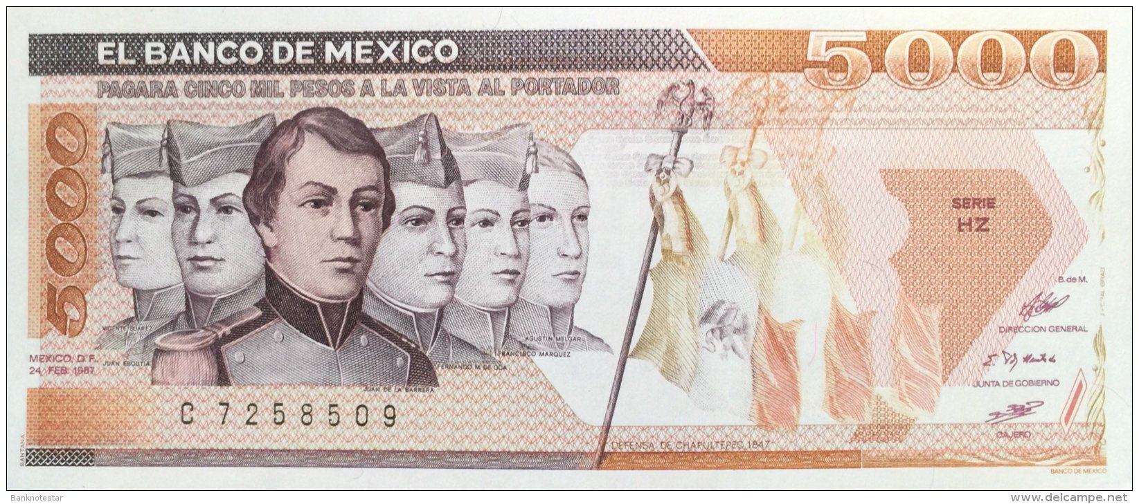 Mexico 5.000 Pesos, P-88b (24.2.1987) - UNC - Mexiko