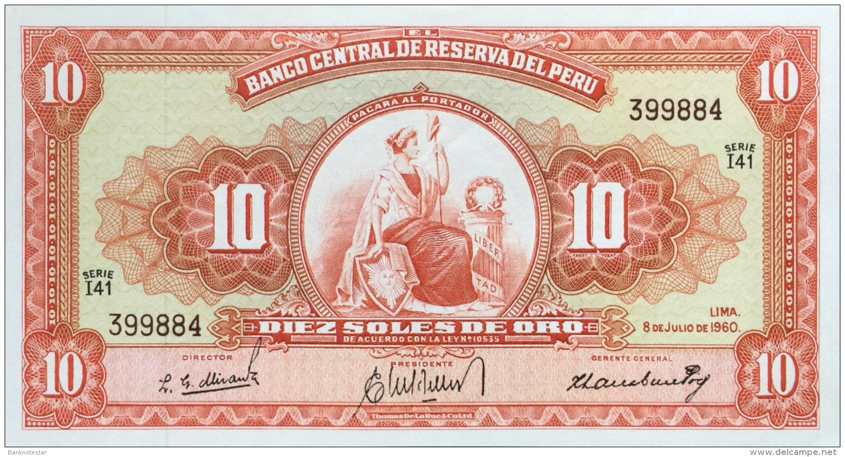 Peru 10 Soles De Oro, P-82A (8.7.1960) - UNC - Peru