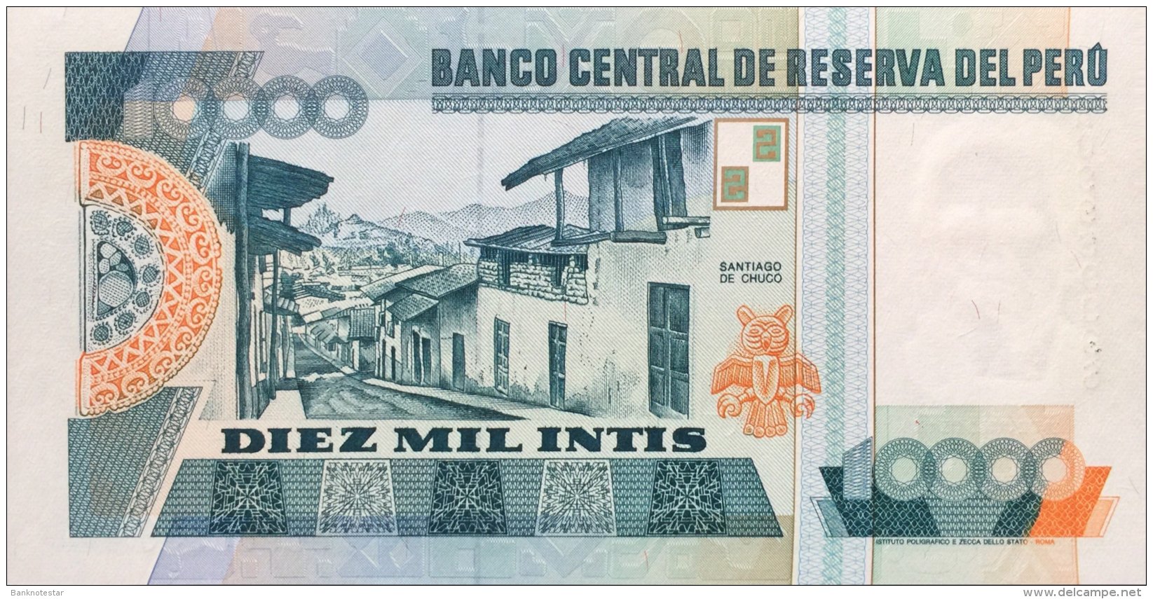 Peru 10.000 Intis, P-140 (Serial Number 0996999) -  UNC - Peru