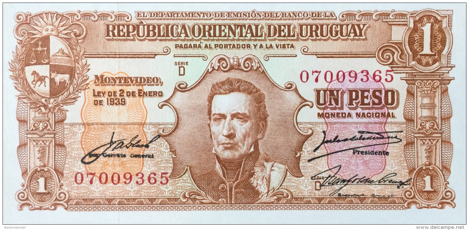 Uruguay 1 Peso, P-35c (L.2.1.1939) -  UNC - Uruguay