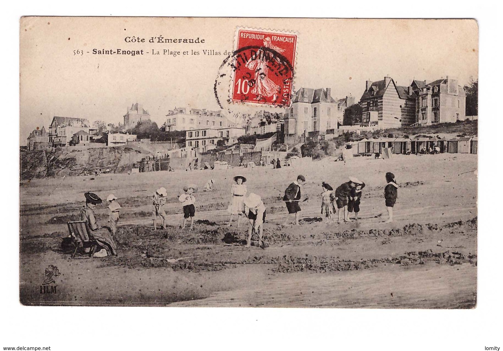 35 Saint St Enogat La Plage Et Les Villas De La Mer Cpa Carte Animée Animation Cachet 1908 Dinard - Dinard