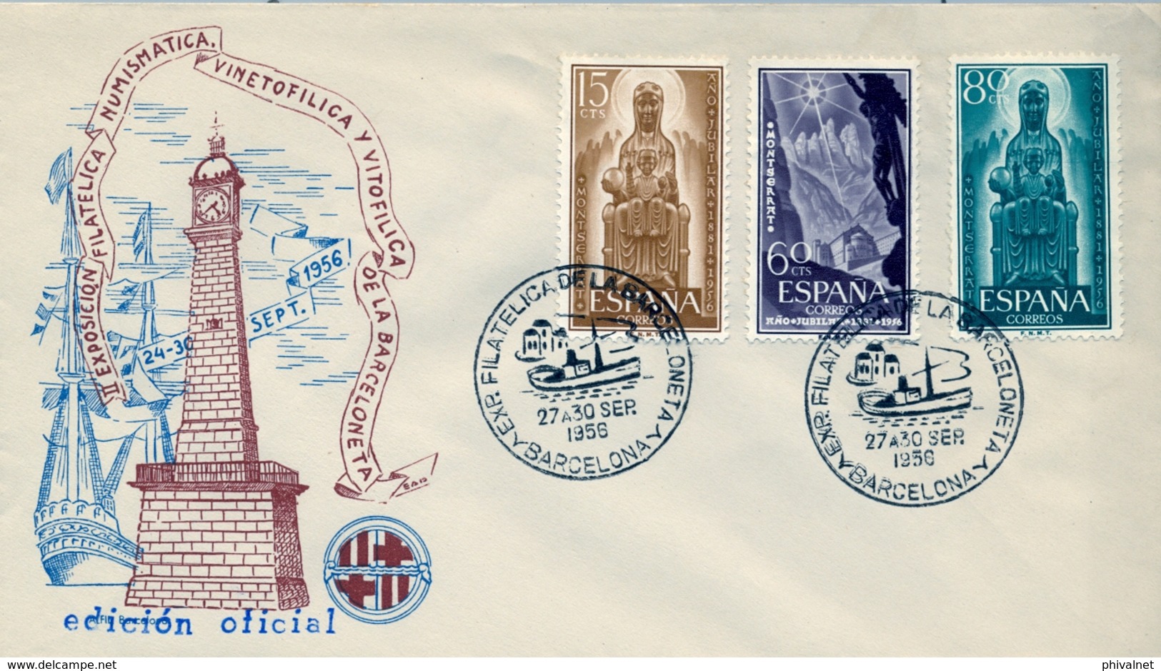 1964 , BARCELONA  , SOBRE CON MATASELLOS ESPECIAL , EXPOSICIÓN FILATÉLICA DE LA BARCELONETA - Cartas & Documentos