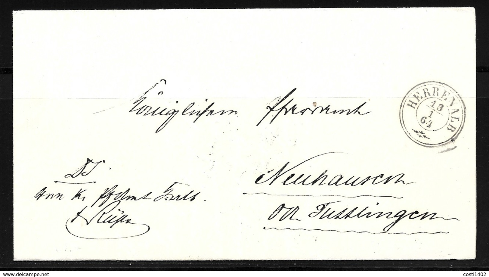 Württemberg 1864  Dreikreisstempel "Herrenalb" Auf Doppelt Verw. Brief. Rückseitig Dreikreisst. Von Tuttlingen - Altri & Non Classificati