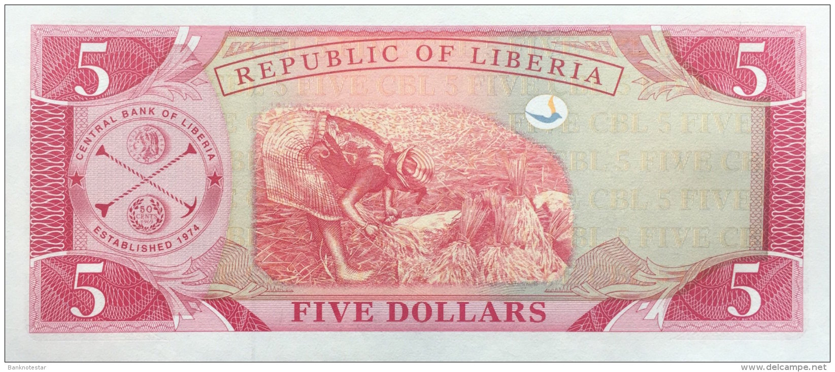 Liberia 5 Dollars, P-21 (1999) UNC - Liberia