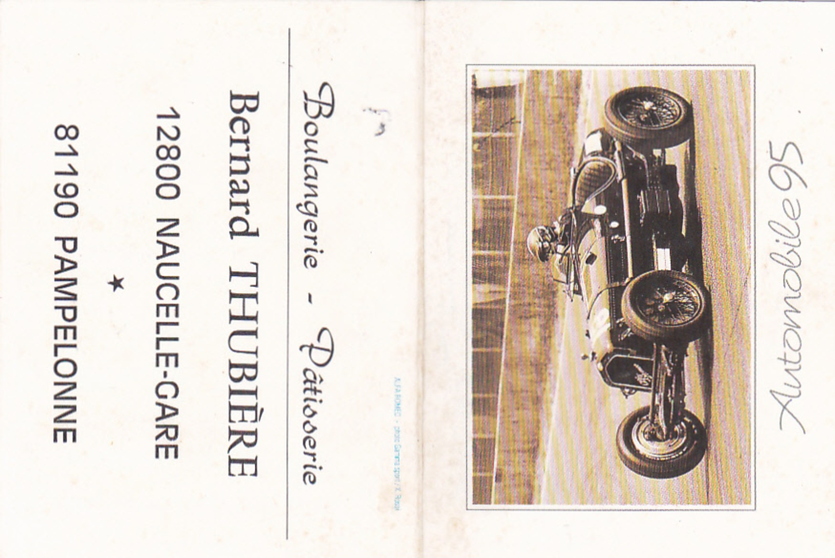 Calendrier Boulangerie Thubière Naucelle-Gare  Pampelonne Automobile 95 - Klein Formaat: 1991-00