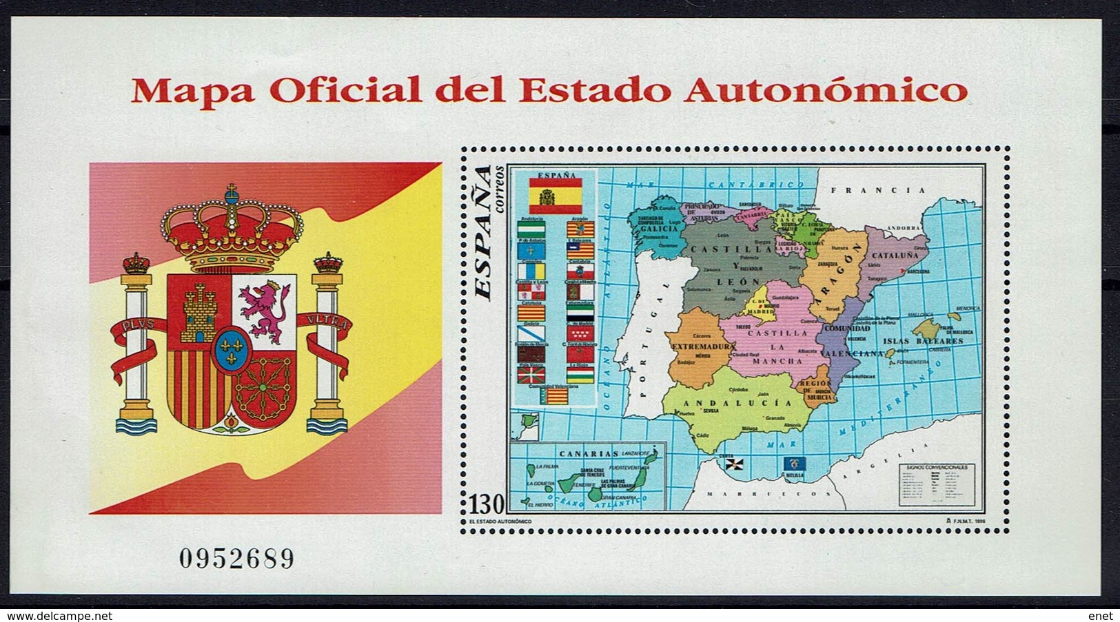 Spanien Espana Spain 1996 - Karte Der Autonomen Regionen - MiNr Block 67 (3305) - Geographie