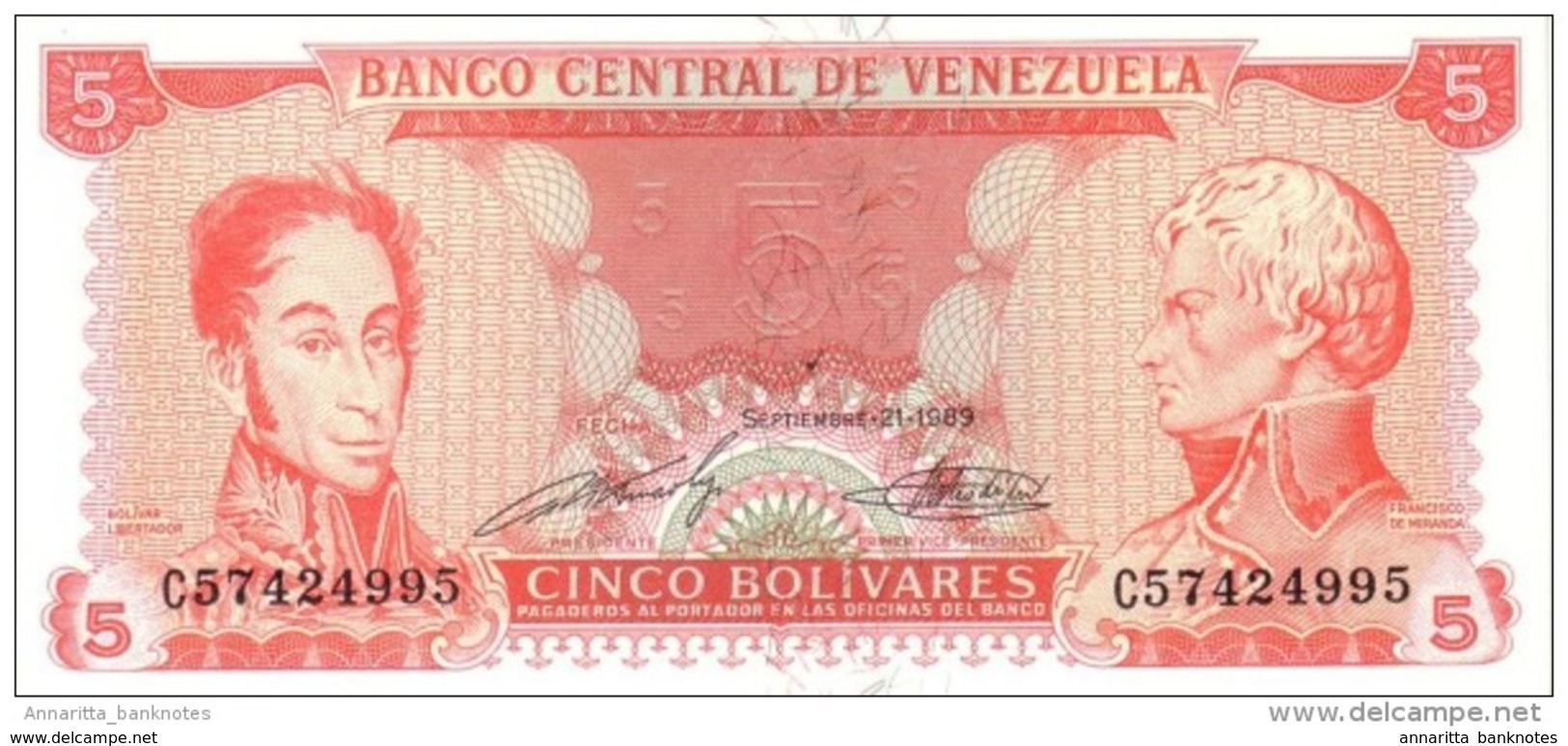 VENEZUELA 5 BOLIVARES 1989 P-70b NEUF 8 CHIFFRE S/N [ VE070b ] - Venezuela