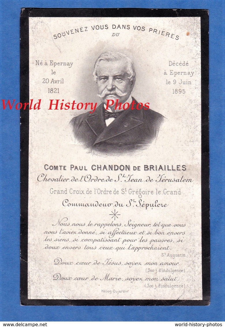 Faire Part De Décés - EPERNAY - Comte Paul CHANDON De BRIAILLES - 1895 - Ordre De St Jean De Jérusalem - Cartes De Visite