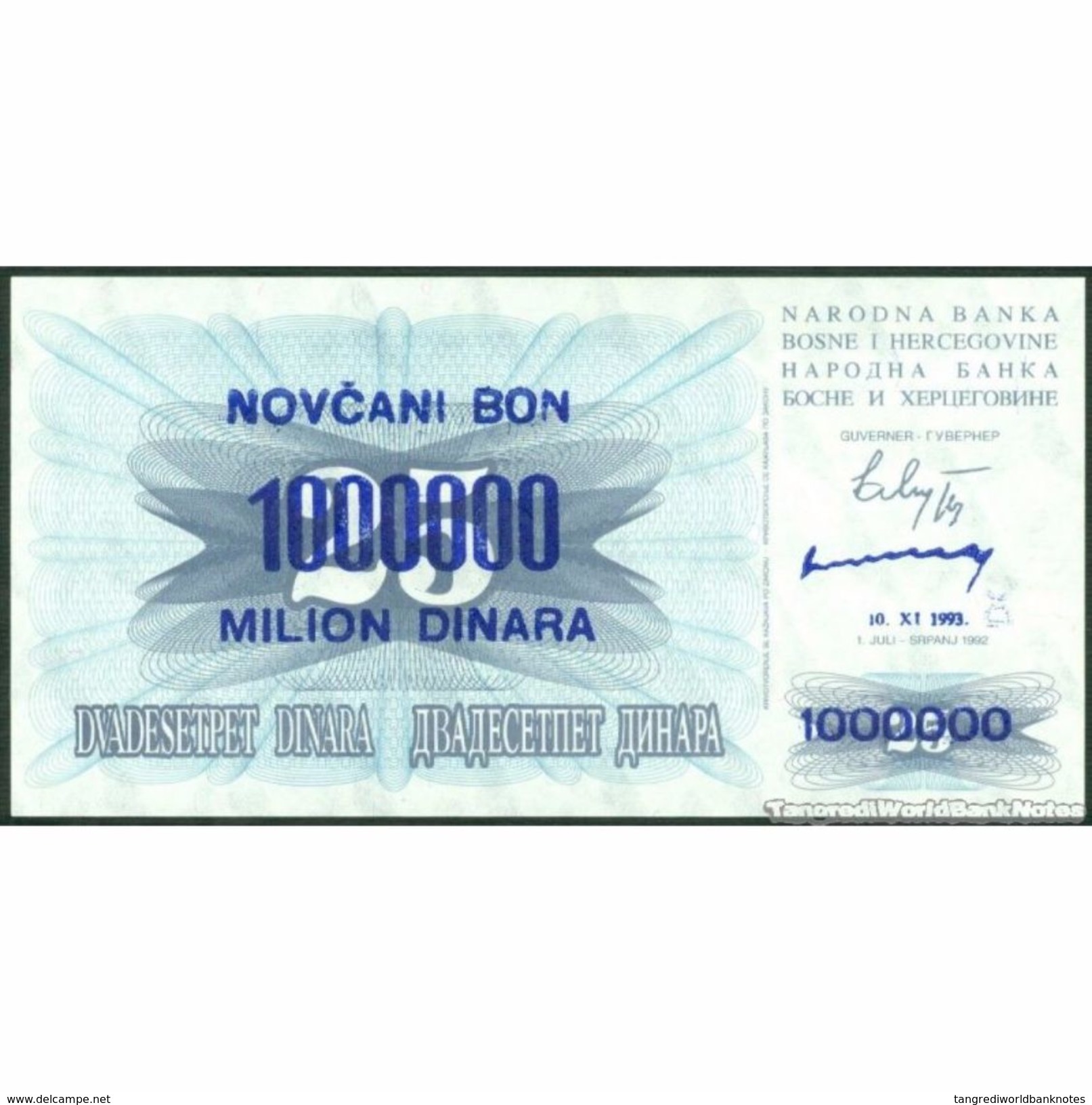 TWN - BOSNIA-HERZEGOVINA 35b - 1000000 1.000.000 Dinara 10.11.1993 Various Prefixes UNC - Bosnia Erzegovina