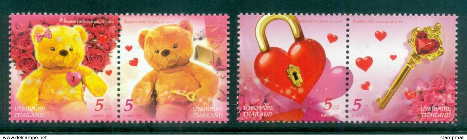 Thailand 2012 With Love, Hearts, Bears Pairs MUH Lot82084 - Thaïlande