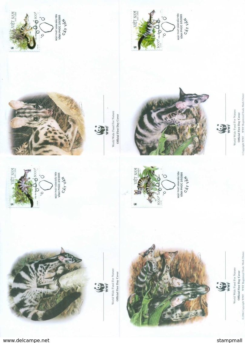 Vietnam 2005 WWF Owston's Banded Civet 4xFDC Lot77044 - Vietnam