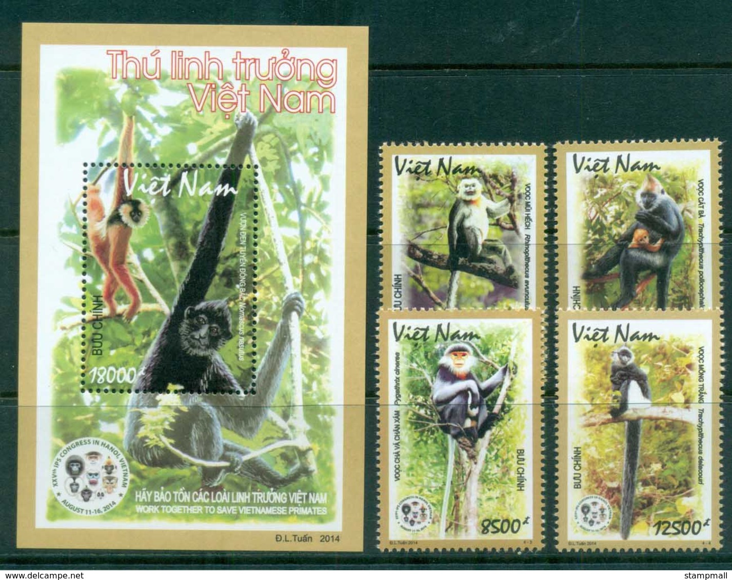 Vietnam 2014 Vietnamese Primates + MS MUH Lot82982 - Vietnam