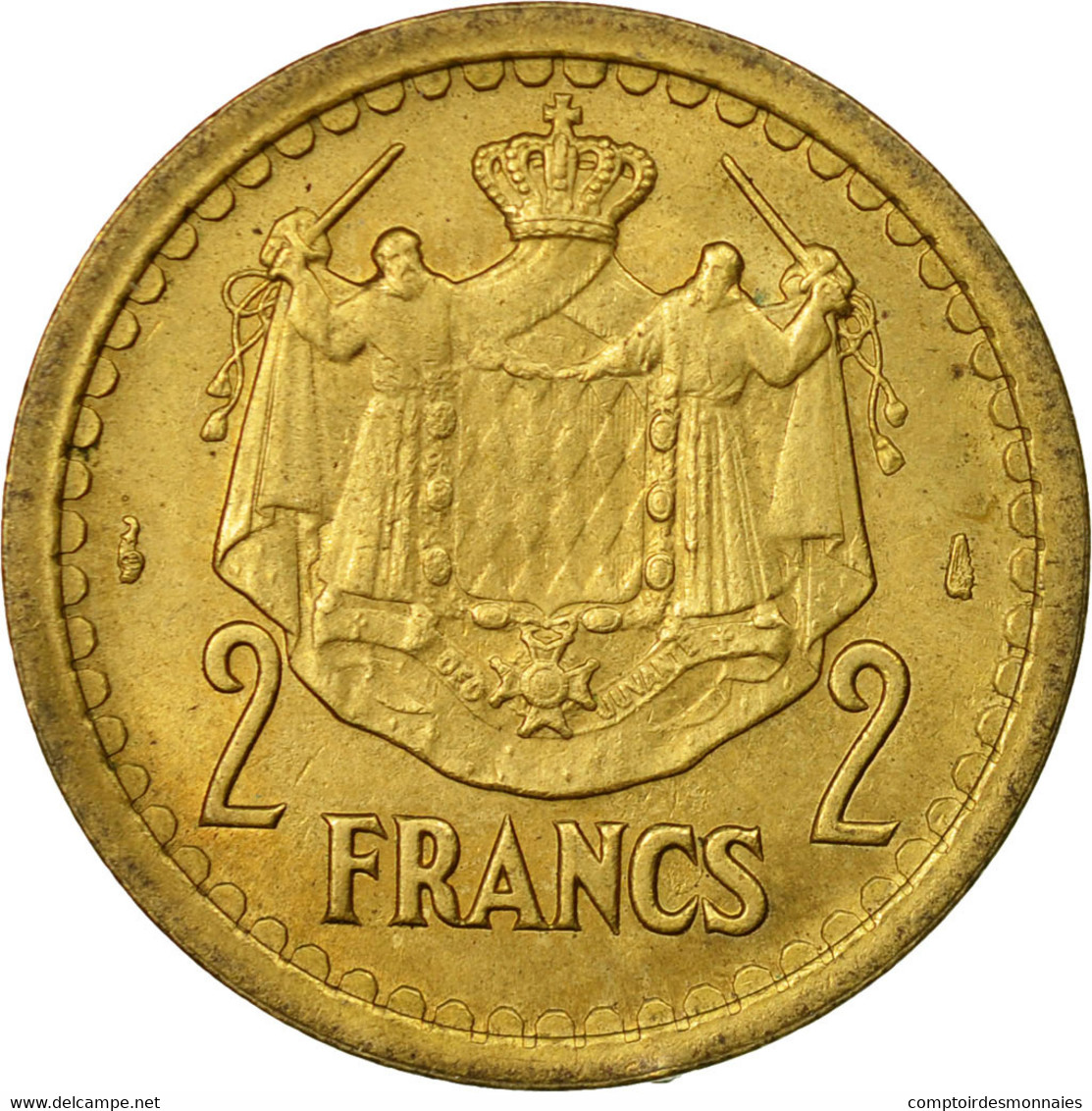 Monnaie, Monaco, 2 Francs, Undated (1943), Poissy, TB+, Cupro-Aluminium - 1922-1949 Louis II