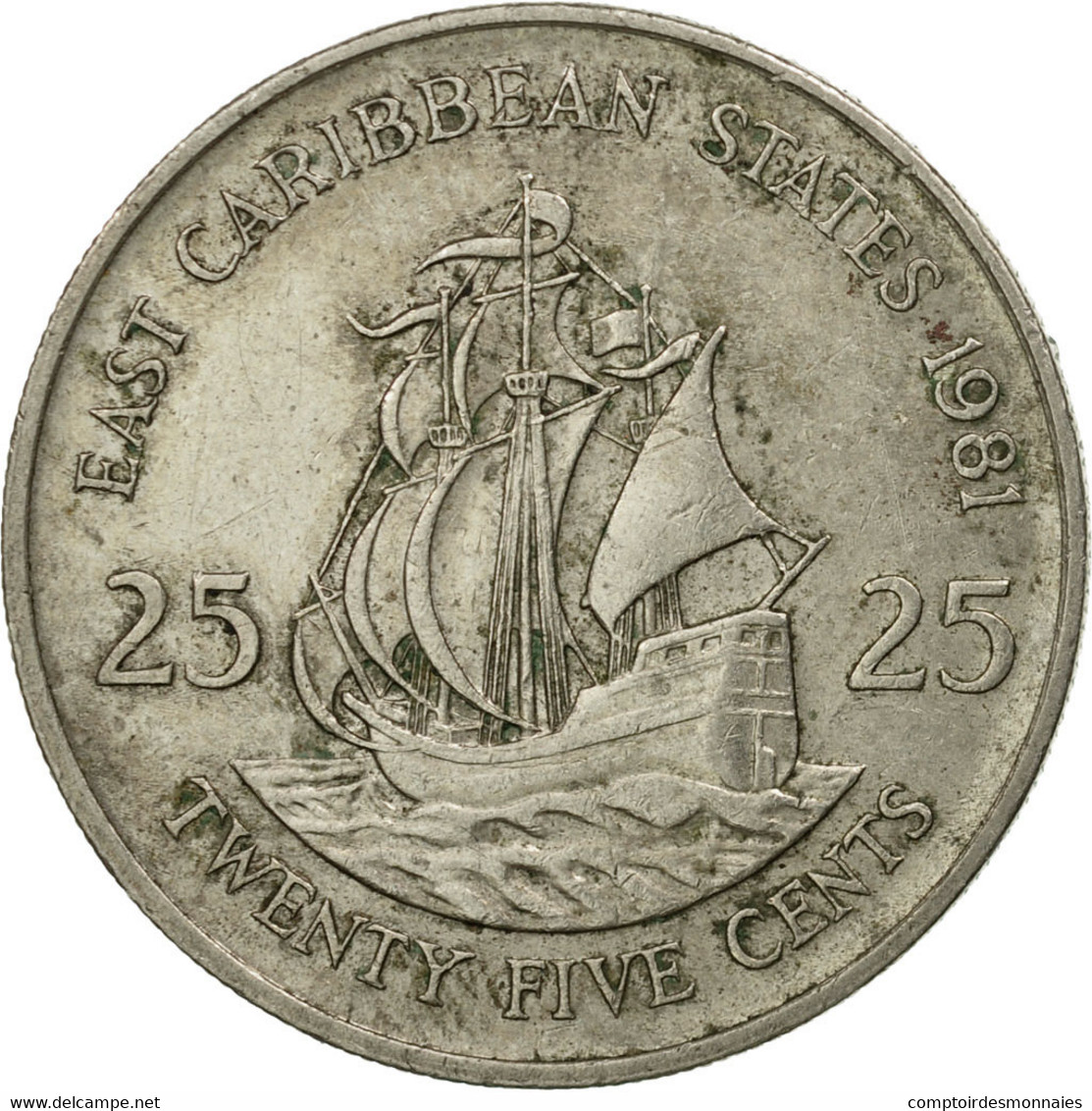 Monnaie, Etats Des Caraibes Orientales, Elizabeth II, 25 Cents, 1981, TB+ - Caraïbes Orientales (Etats Des)