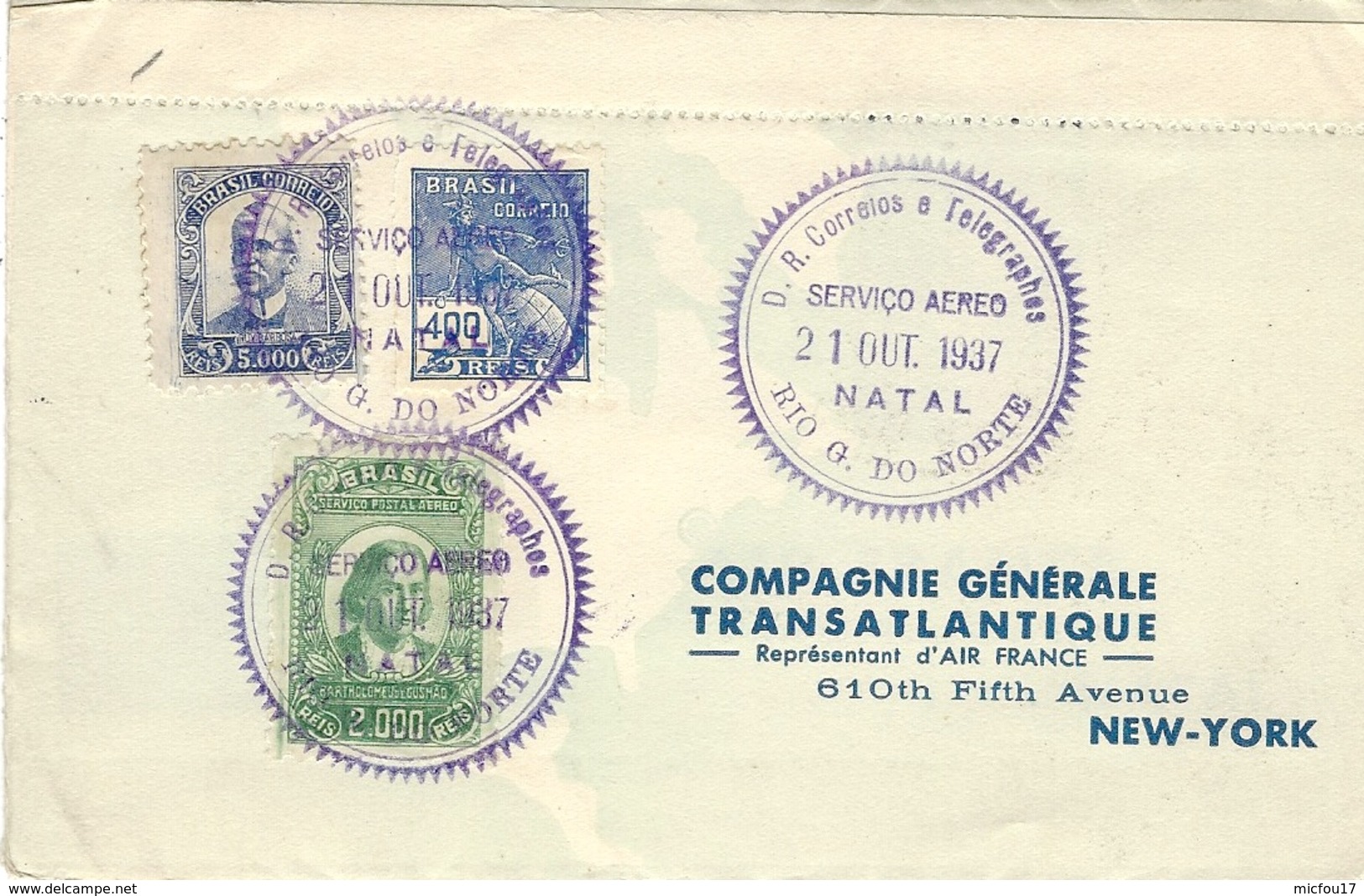 1937 -DEPLIANT AIR-FRANCE  Affr.  Pont Du Gard + Mermoz  + 3 Autres Pays - 1921-1960: Période Moderne