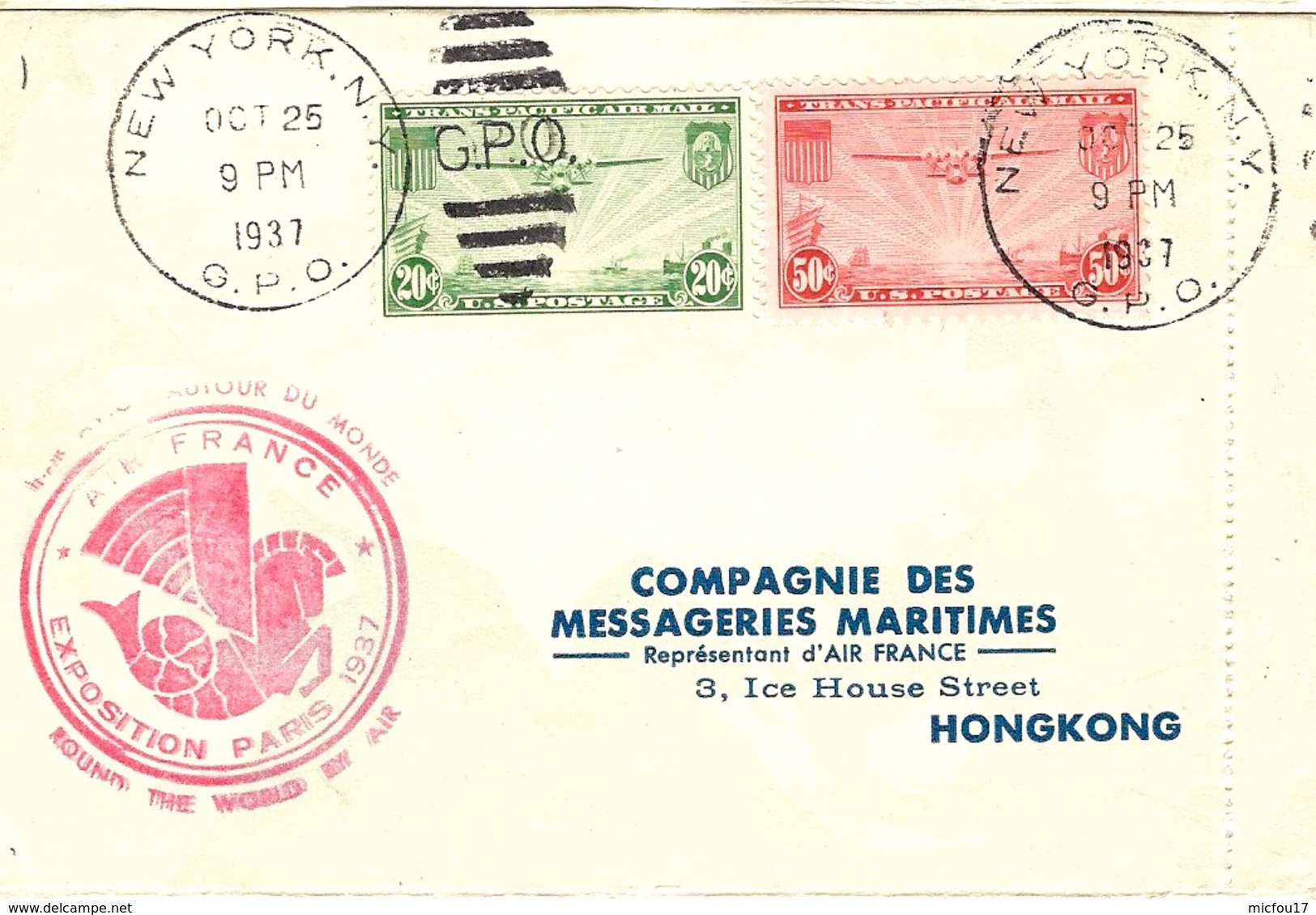 1937 -DEPLIANT AIR-FRANCE  Affr.  Pont Du Gard + Mermoz  + 3 Autres Pays - 1921-1960: Période Moderne