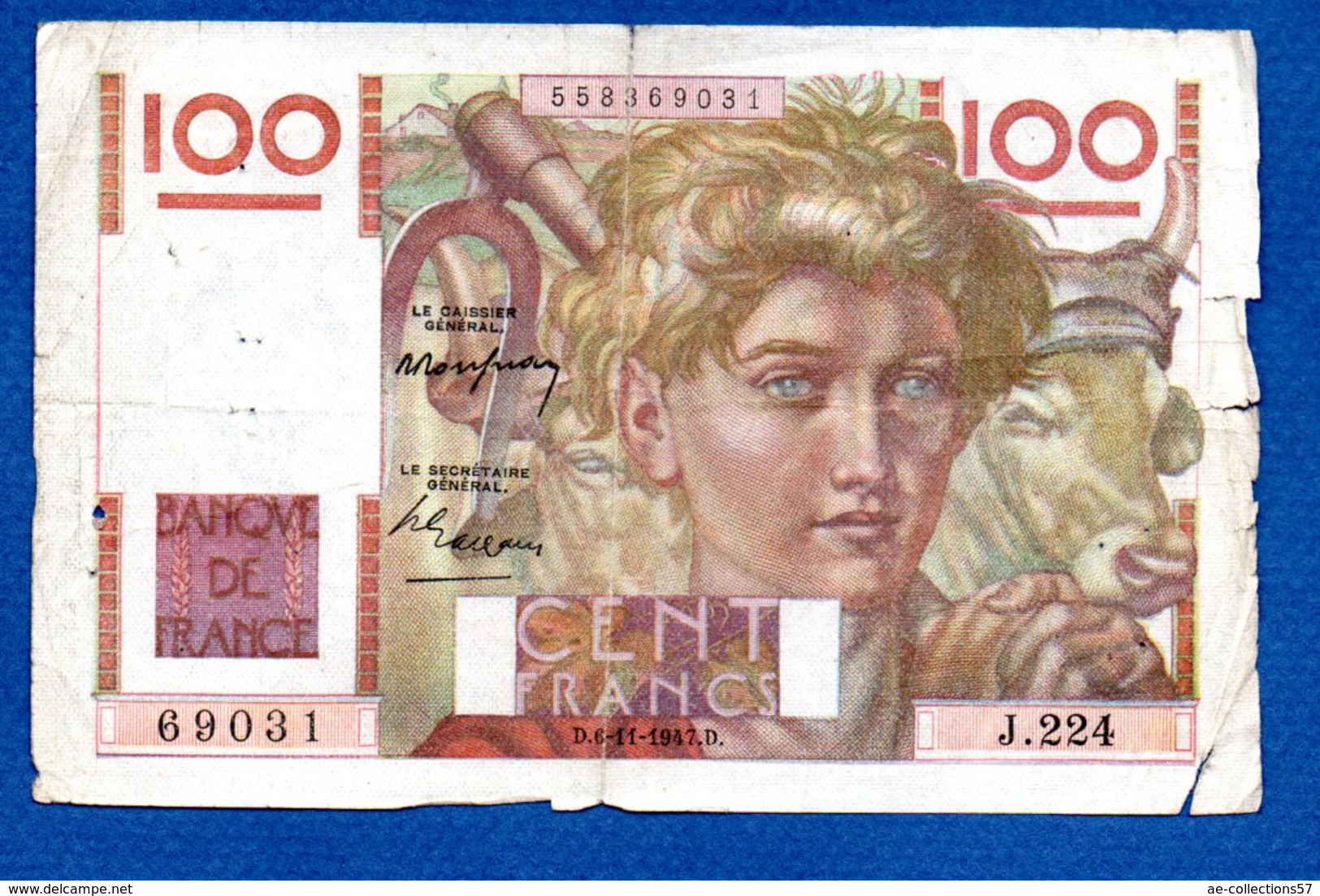 100 Francs Paysan /  6-11-47 /  B+ - 100 F 1945-1954 ''Jeune Paysan''