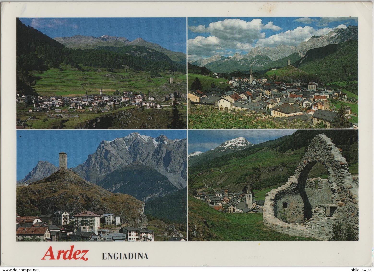 Ardez - Gegen Piz Clünas, Dorf, Ruine Steinsberg, Piz Ajüz - Photo: Jon Feuerstein - Ardez