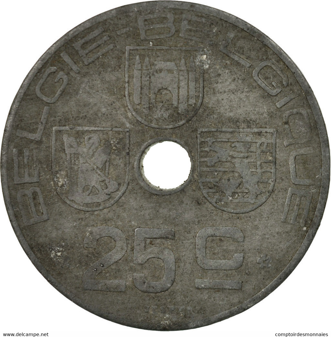 Monnaie, Belgique, 25 Centimes, 1945, TB+, Zinc, KM:132 - 25 Cent