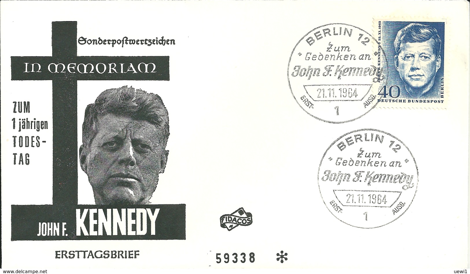 FDC Ersttagsbrief Berlin MiNr. 241 Kennedy Stempel Berlin 21.11.1964 - Autres & Non Classés
