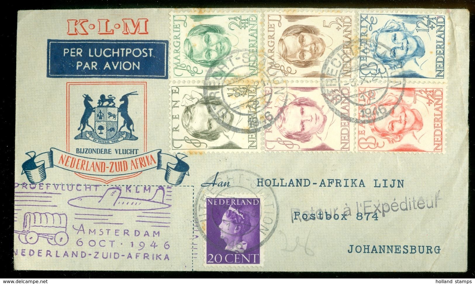 KLM * PROEFVLUCHT * LP * BRIEFOMSLAG Uit 1946 * GELOPEN VAN AMSTERDAM NAAR JOHANNESBURG ZUID AFRIKA (10.642a) - Covers & Documents