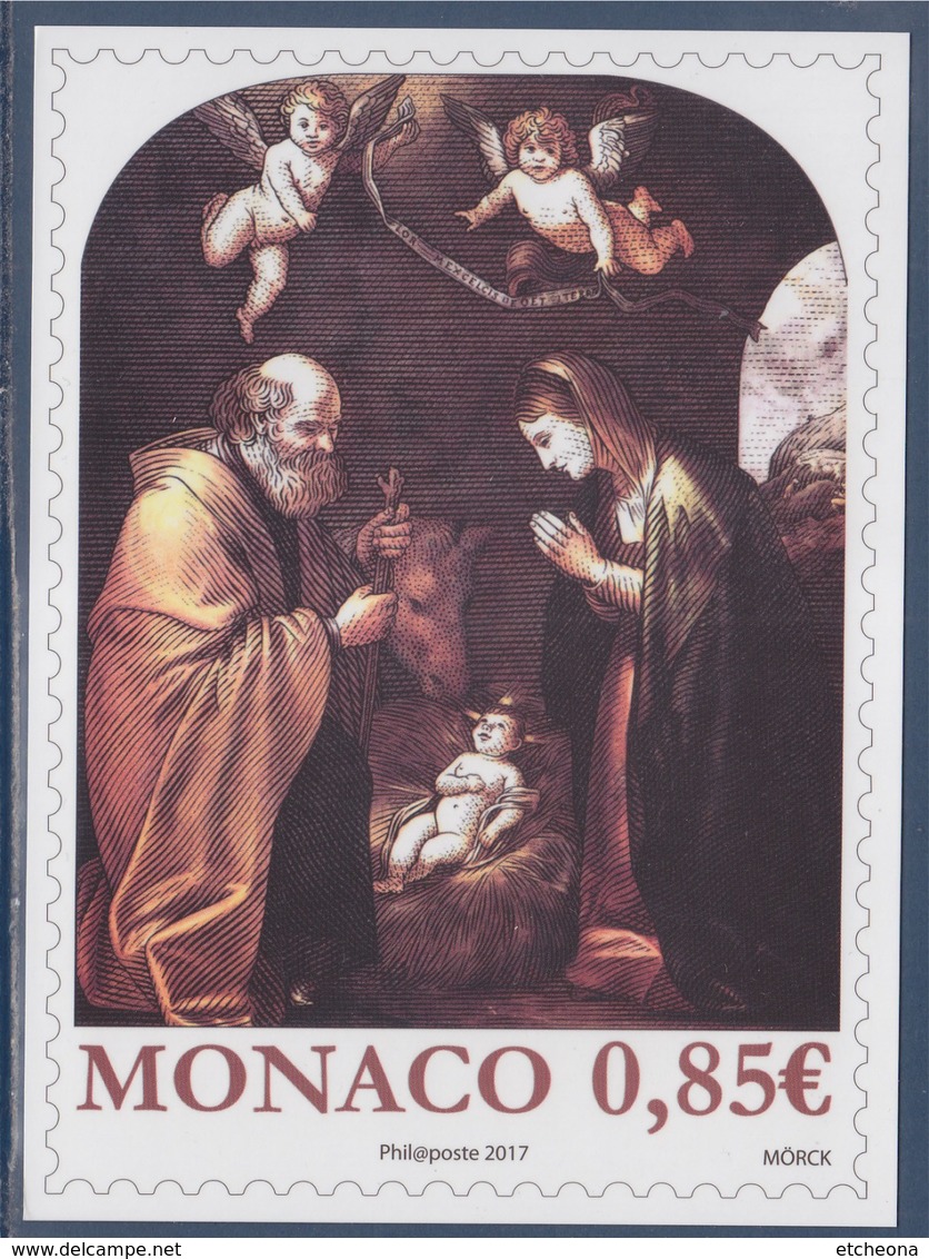 Carte Postale Illustration Reprise Visuel Du Timbre N°3112 La Nativité Monaco 14.12.17 Flamme Fondation Prince Albert II - Covers & Documents