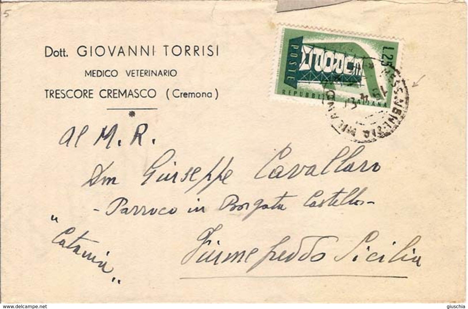 (St.Post.).Repubblica.25 Lire "Europa" Isolato Su Busta Annullato Da Timbro Dell'Ambulante Venezia-Milano (342-16) - 1946-60: Storia Postale