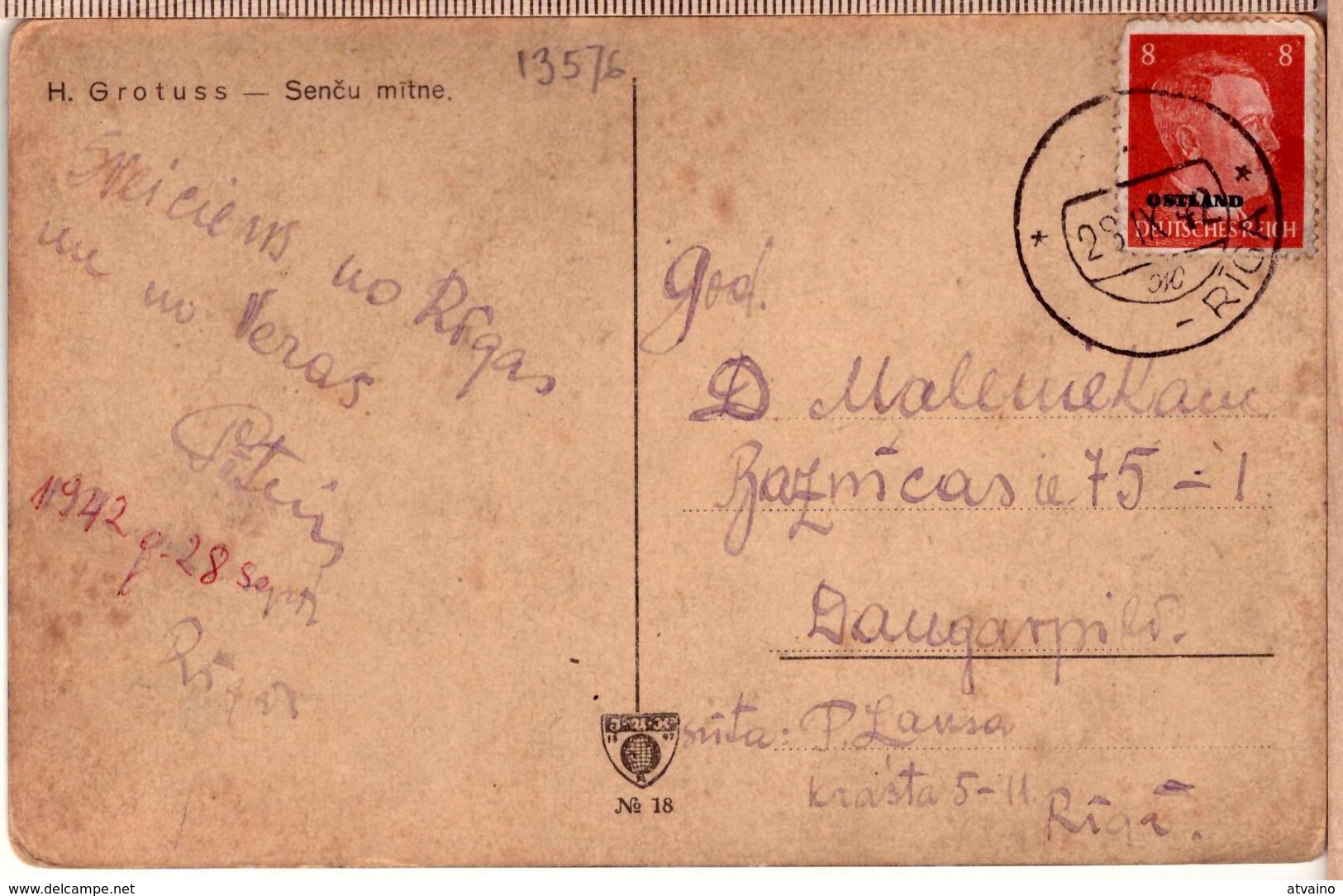 LATVIA LETTLAND Germany Occupation Mute Cancel PPC 1942 - Latvia