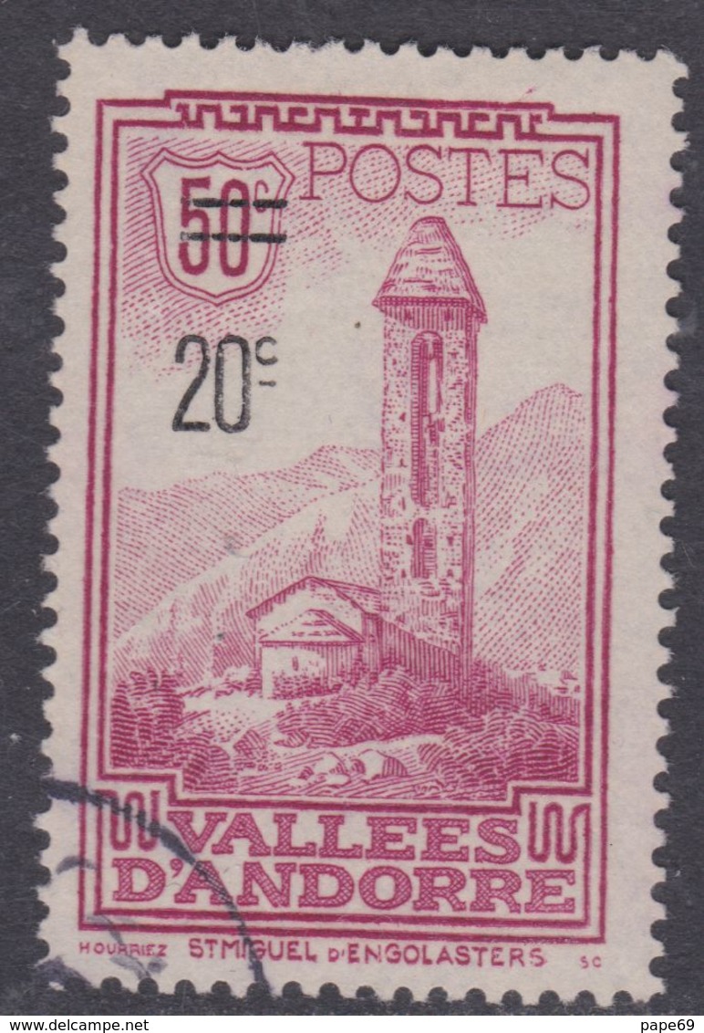 Andorre N°  46 O  Timbre Surchargé : 20 C. Sur 50 C. Lie-de-vin Oblitération  Faible Sinon TB - Used Stamps